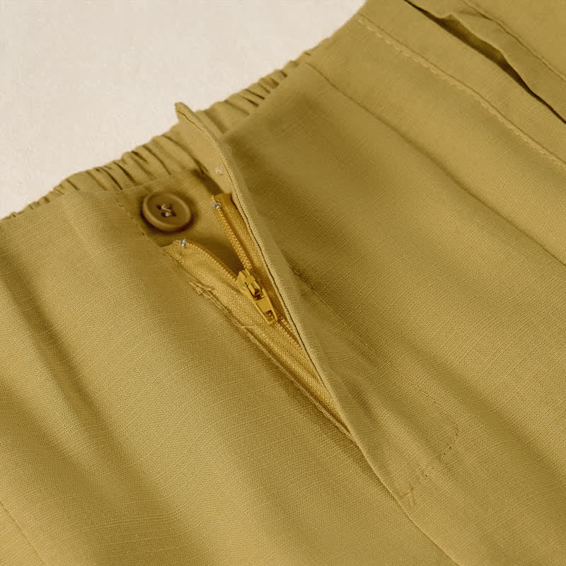 Buddha Stones Summer Minimalist Elegant Button-Up Solid Zipper Design Cropped Pants Women's Straight Leg Pants With Pockets - image 11