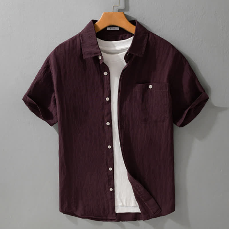 Buddha Stones Summer Casual Minimalist Patch Pocket Solid Men's Short Sleeve Shirts - image 7