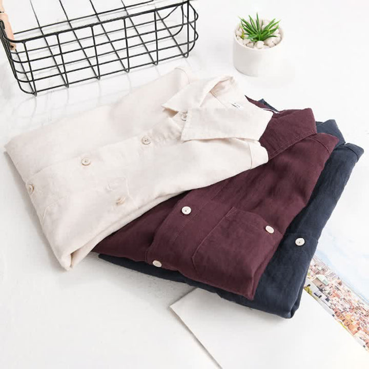 Buddha Stones Summer Casual Minimalist Patch Pocket Solid Men's Short Sleeve Shirts - image 17