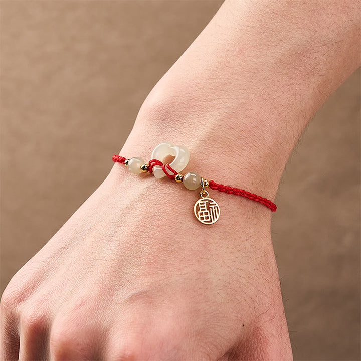Buddha Stones Hetian Jade Heart Ring Fu Character Protection Bracelet - image 5