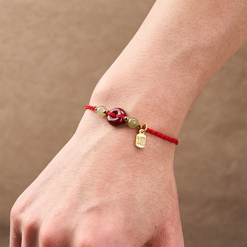 Buddha Stones Cinnabar Peace Buckle Fu Character Protection Red String Pendant Bracelet - image 5