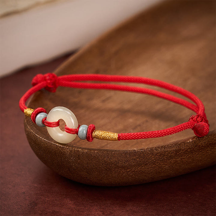 Buddha Stones Hetian Jade Peace Buckle Protection Red String Bracelet - image 3