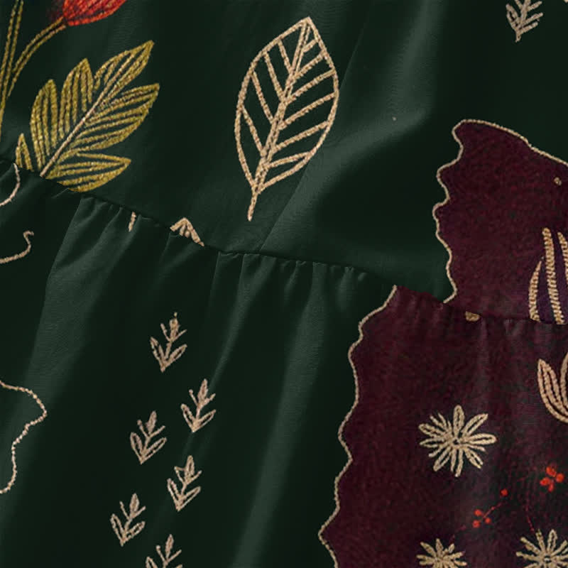 Buddha Stones Summer Casual Vintage Floral Patchwork Leaves Pattern Women's Summer Sleeveless Midi Dress With Pockets - image 1