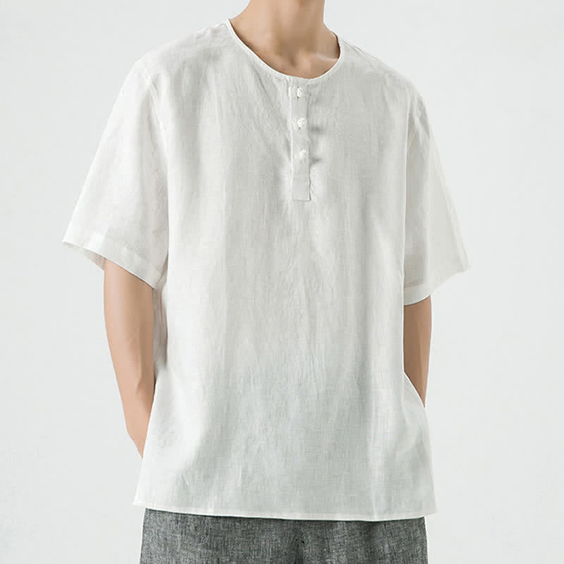 Buddha Stones Spring Summer Casual Minimalist Button-Up Solid Men's Short Sleeve Shirts - image 45