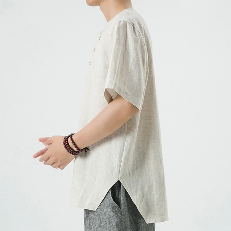 Buddha Stones Spring Summer Casual Minimalist Button-Up Solid Men's Short Sleeve Shirts - image 4