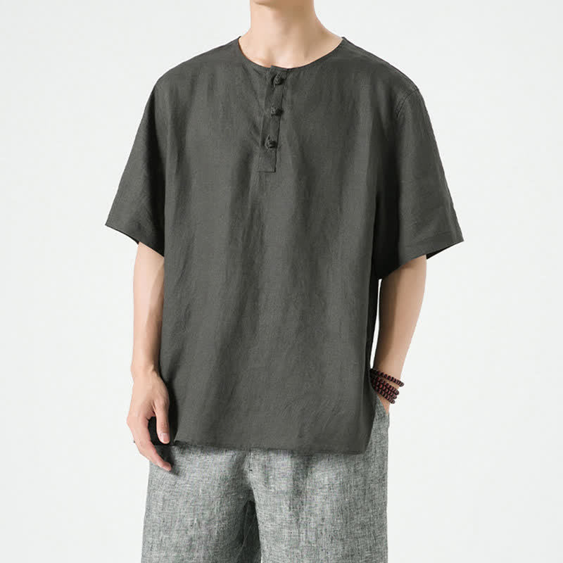 Buddha Stones Spring Summer Casual Minimalist Button-Up Solid Men's Short Sleeve Shirts - DarkSlateGray - US/UK/AU46，EU56 (5XL) - image 13