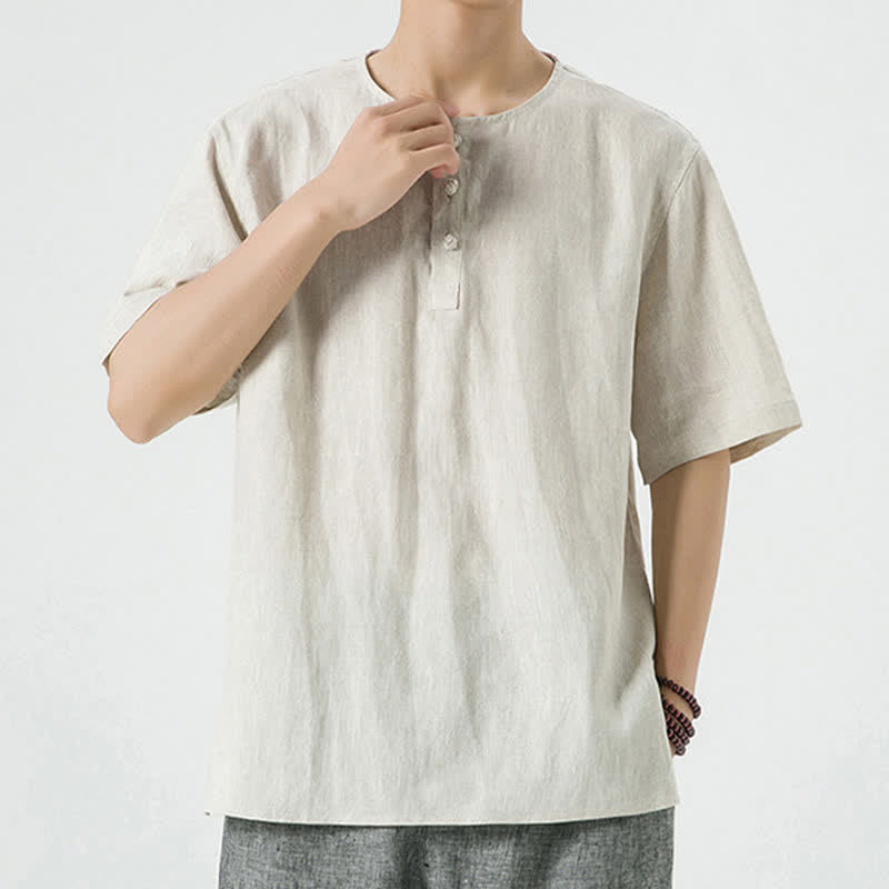 Buddha Stones Spring Summer Casual Minimalist Button-Up Solid Men's Short Sleeve Shirts - image 5