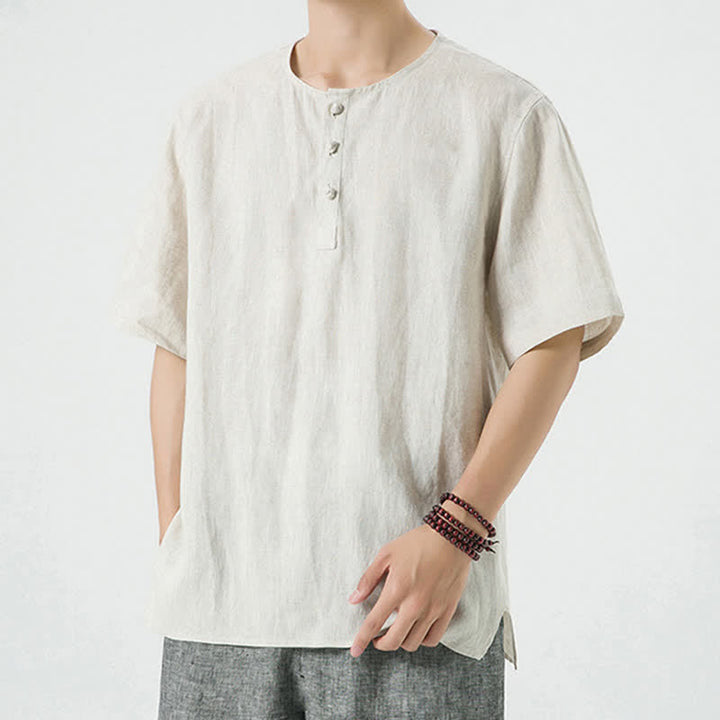 Buddha Stones Spring Summer Casual Minimalist Button-Up Solid Men's Short Sleeve Shirts - image 2
