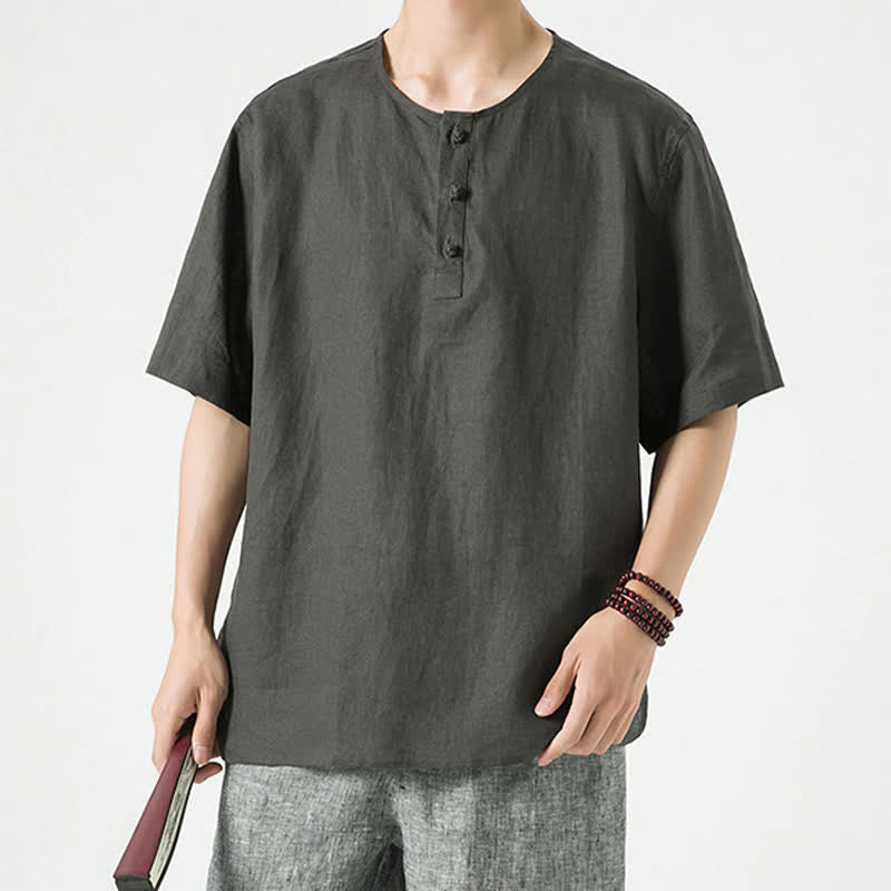 Buddha Stones Spring Summer Casual Minimalist Button-Up Solid Men's Short Sleeve Shirts - image 14