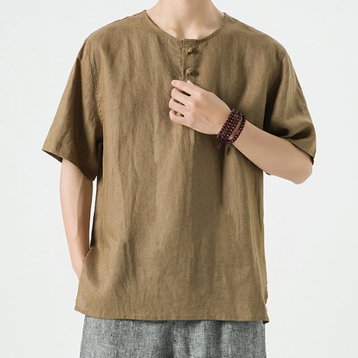 Buddha Stones Spring Summer Casual Minimalist Button-Up Solid Men's Short Sleeve Shirts - image 37