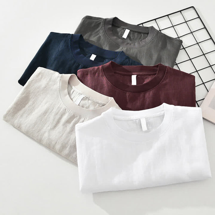 Buddha Stones Summer Casual Minimalist Solid Linen Crew Neck Men's Short Sleeve T-Shirts - image 15