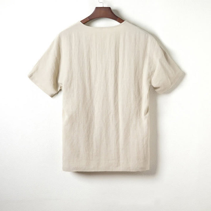 Buddha Stones Summer Casual Tang Style V-Neck Solid Men's Short Sleeve Shirts - image 8