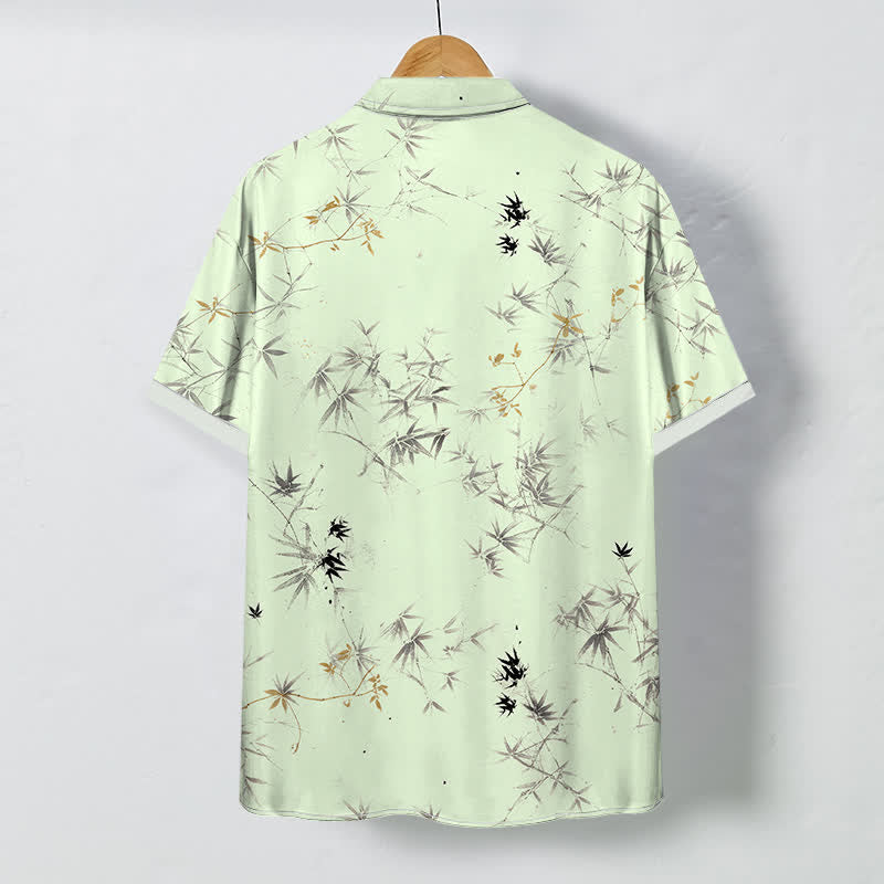 Buddha Stones Ink Bamboo Leaves Pattern Buttons Breathable Men's Short Sleeve Shirt - image 4