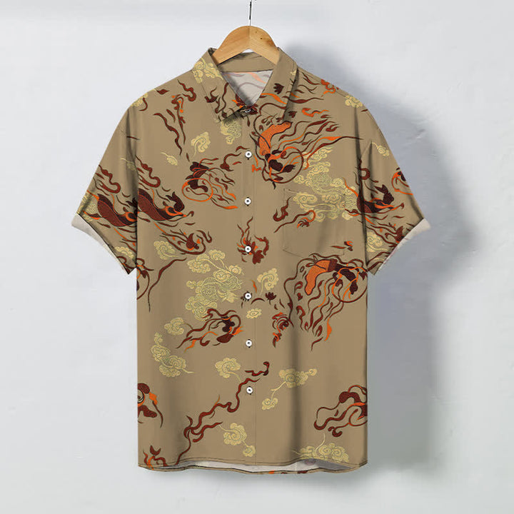 Buddha Stones Abstract Earthtone Swirl Pattern Buttons Breathable Men's Short Sleeve Shirt - Tan - US/UK/AU48，EU58 (4XL) - image 0