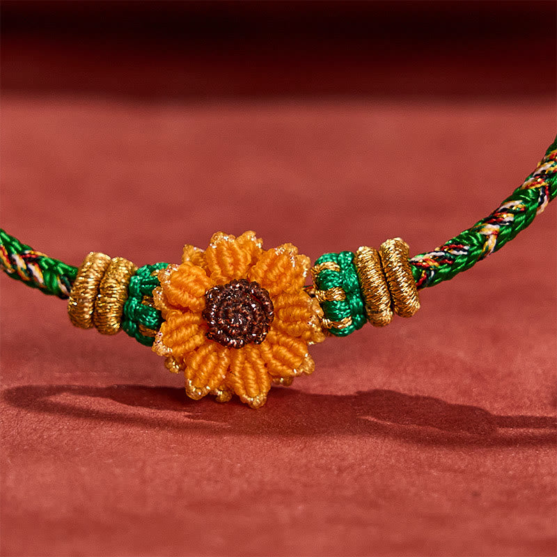 Buddha Stones Hand-Woven Colorful Green Yellow String Sunflower Hope Bracelet - image 6