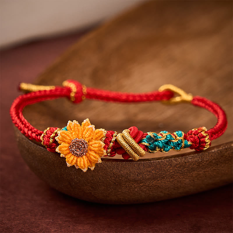Buddha Stones Hand-Woven Red String Peach Blossom Sunflower Luck Bracelet - image 13