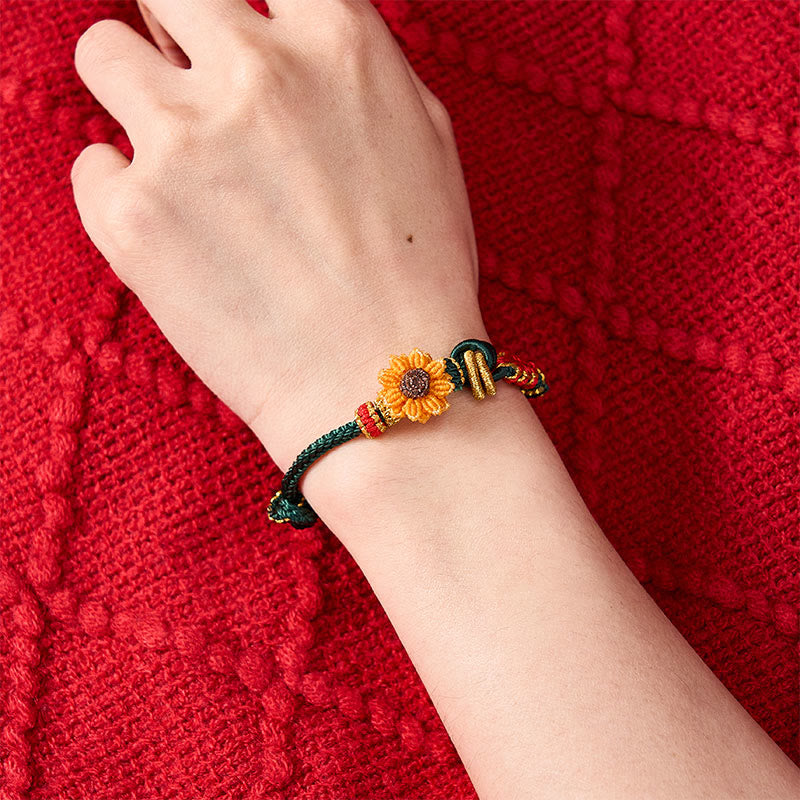 Buddha Stones Hand-Woven Red String Peach Blossom Sunflower Luck Bracelet - image 8
