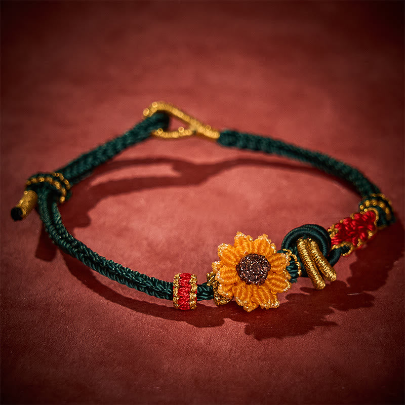 Buddha Stones Hand-Woven Red String Peach Blossom Sunflower Luck Bracelet - image 2