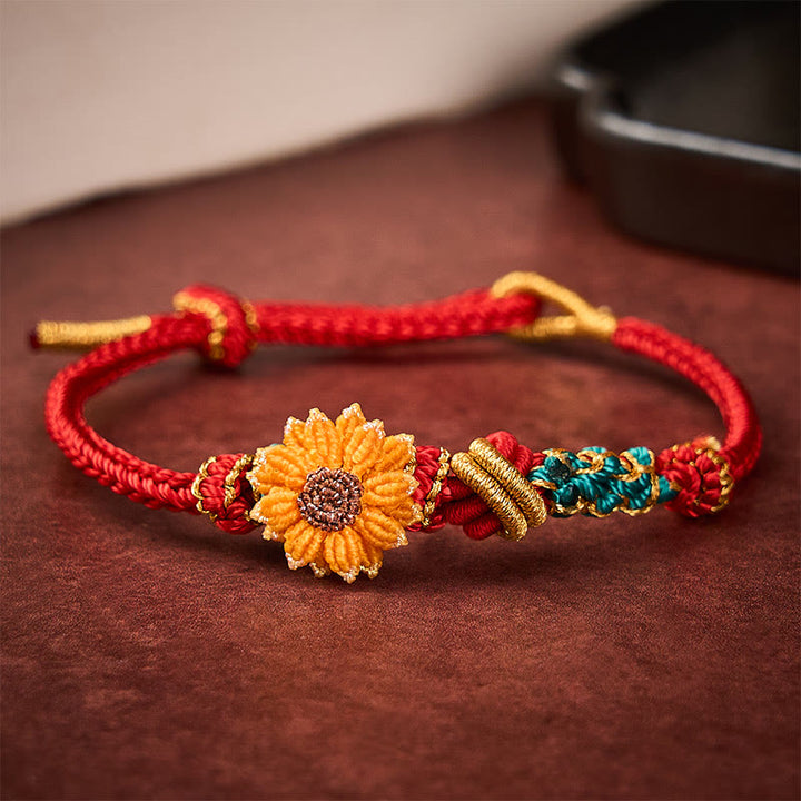 Buddha Stones Hand-Woven Red String Peach Blossom Sunflower Luck Bracelet - Red(Wrist Circumference: 5.51-7.48 in / 14-19cm) - image 11