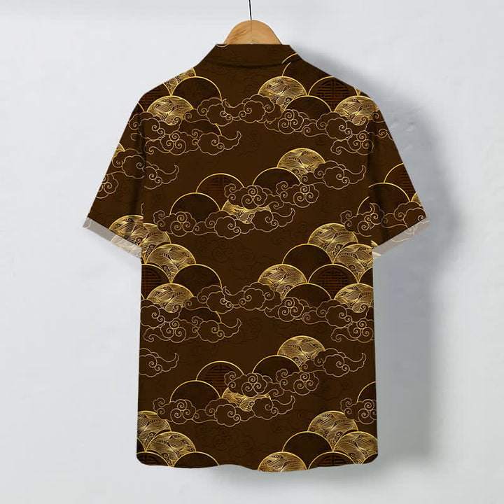 Buddha Stones Golden Cloud Wave Moon Pattern Buttons Breathable Men's Short Sleeve Shirt - image 6
