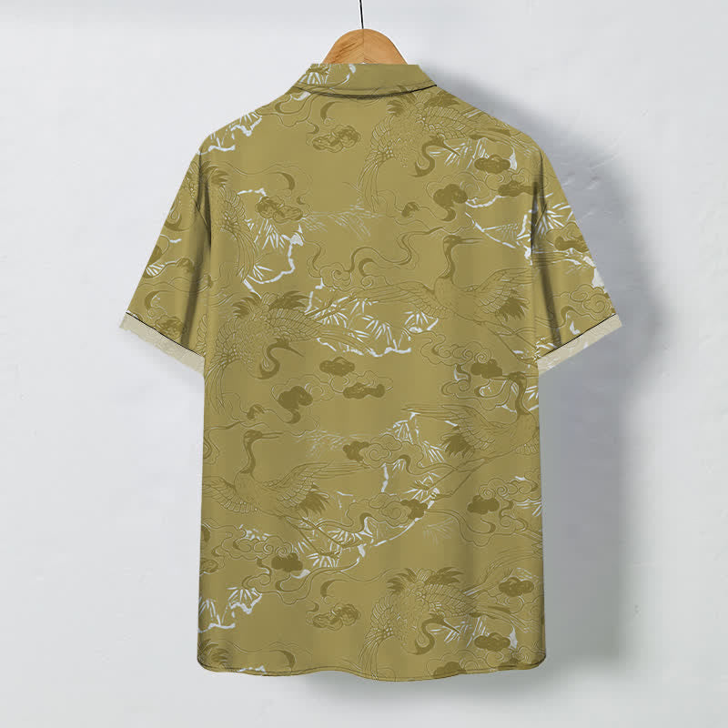 Buddha Stones Cloud Crane Pattern Buttons Breathable Men's Short Sleeve Shirt - image 8