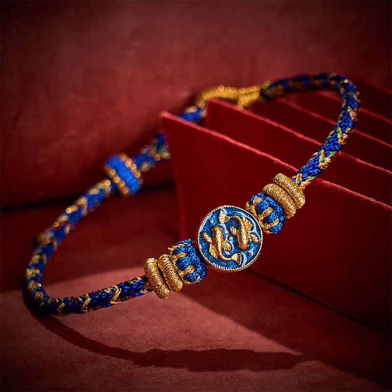 Buddha Stones Hand-Woven String Double Golden Koi Fish Strength Rope Bracelet - Blue(Wrist Circumference: 5.51-7.48 in / 14-19cm) - image 0