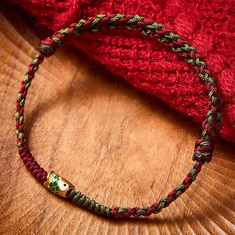 Buddha Stones Braided Colorful Red Green String Koi Fish Luck Bracelet Anklet - image 1