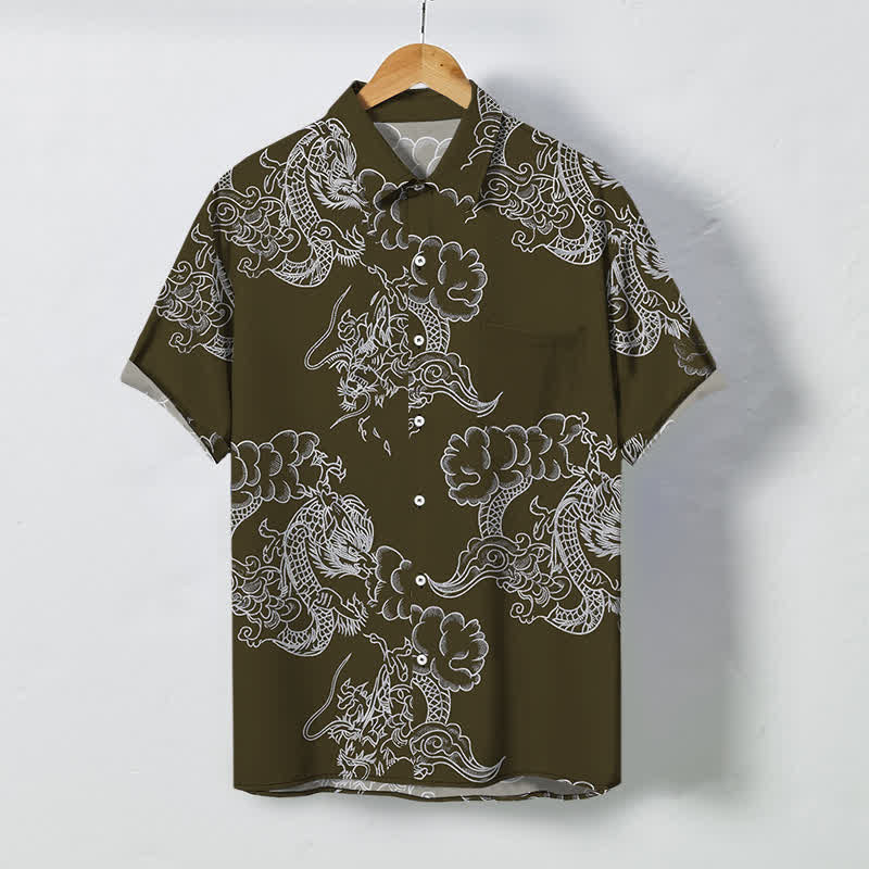 Buddha Stones Vintage Floral Scroll Pattern Buttons Breathable Men's Short Sleeve Shirt - DarkOliveGreen - US/UK/AU48，EU58 (4XL) - image 5