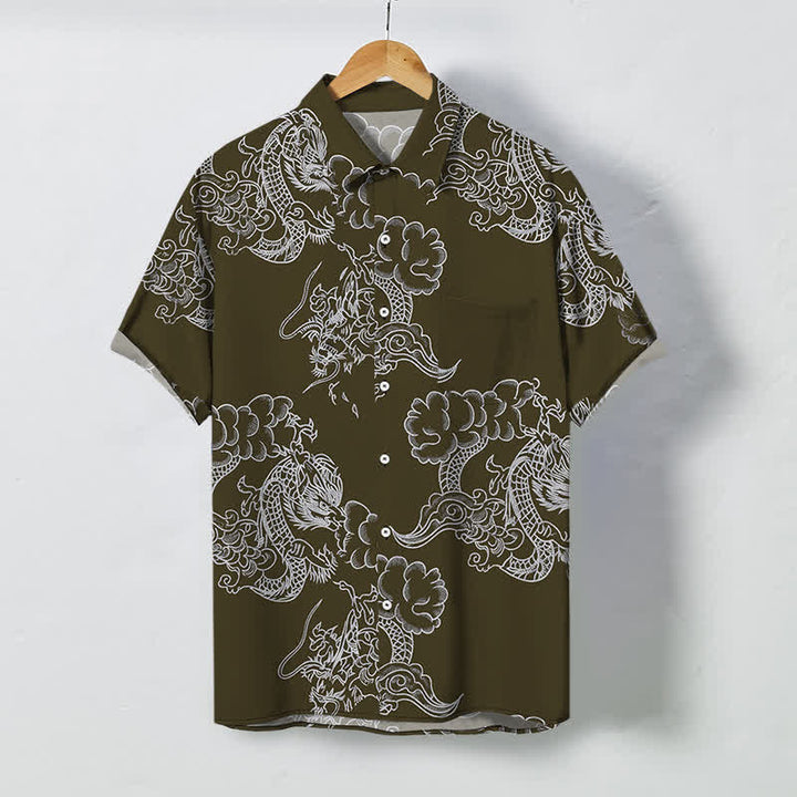 Buddha Stones Vintage Floral Scroll Pattern Buttons Breathable Men's Short Sleeve Shirt - DarkOliveGreen - US/UK/AU48，EU58 (4XL) - image 5