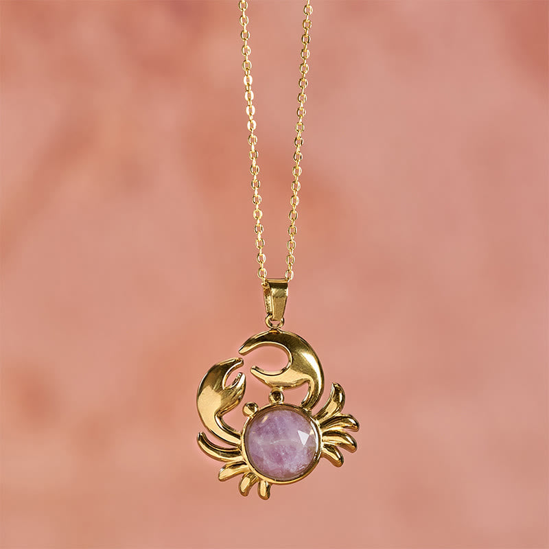 Buddha Stones Gold Plated Amethyst Crab  Inner Peace Necklace - image 2