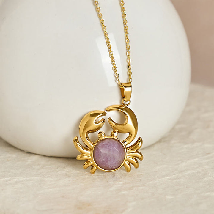 Buddha Stones Gold Plated Amethyst Crab  Inner Peace Necklace - image 1