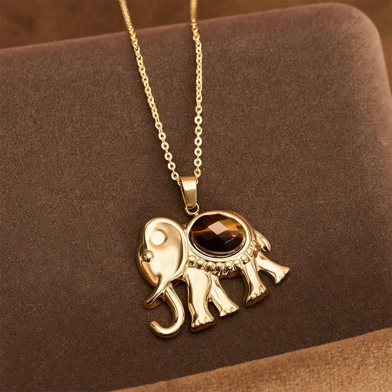 Buddha Stones Gold Plated Tiger Eye Elephant Protection Necklace - Tiger Eye(Confidence ♥ Focus) - image 0