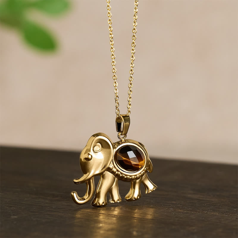 Buddha Stones Gold Plated Tiger Eye Elephant Protection Necklace - image 4