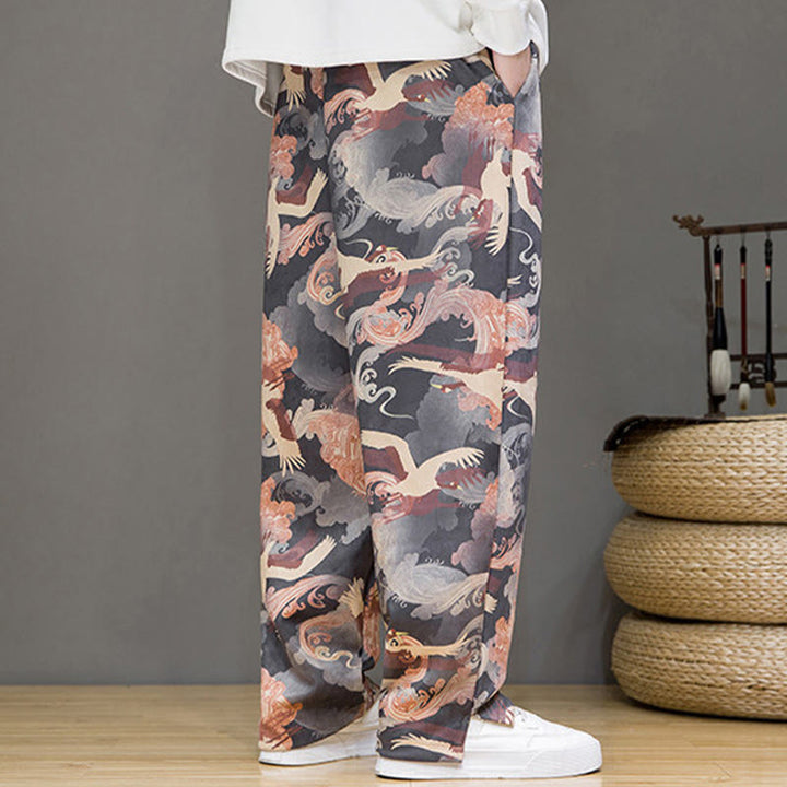 Buddha Stones Spring Summer Casual Drawstring Crane Print Ankle Pants Men's Harem Pants With Pockets - image 23