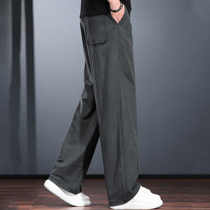 Buddha Stones Spring Summer Casual Minimalist Drawstring Elastic Waist Solid Long Pants Men's Straight Leg Pants With Pockets - image 15