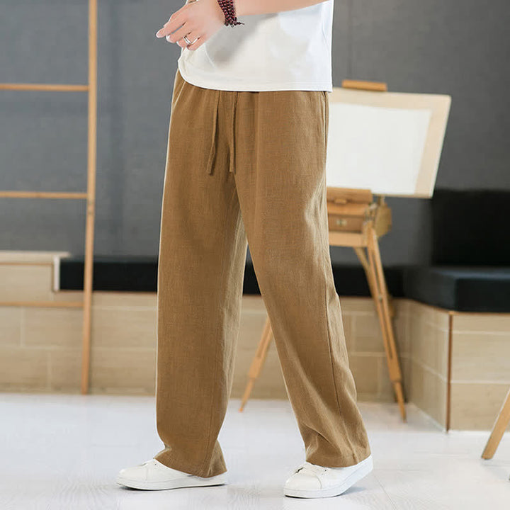 Buddha Stones Spring Summer Casual Minimalist Drawstring Solid Long Pants Men's Straight Leg Pants With Pockets - image 14
