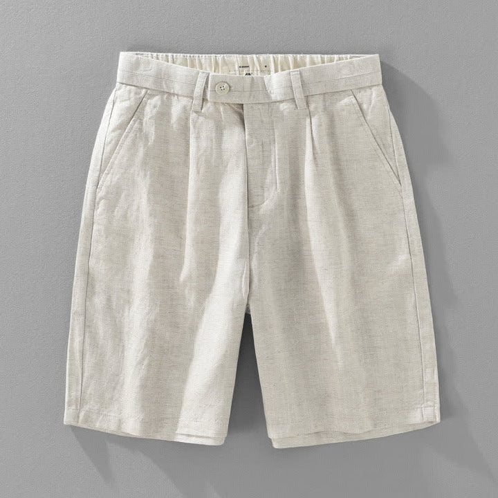Buddha Stones Summer Casual Minimalist Button-Up Zipper Solid Men's Shorts With Pockets - Linen - US/UK/AU42，EU52 (3XL) - image 0