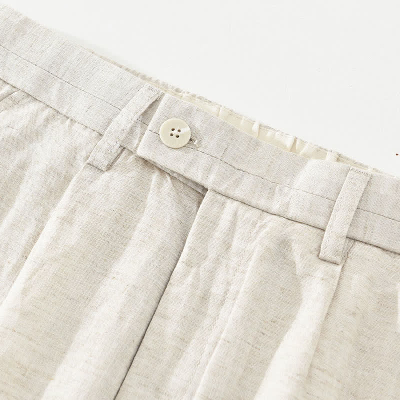 Buddha Stones Summer Casual Minimalist Button-Up Zipper Solid Men's Shorts With Pockets - image 3