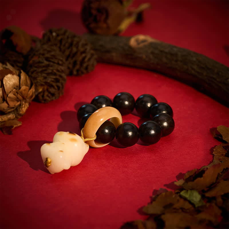Buddha Stones Ebony Wood Charcoal-Grilled Cat & Bear Balance Tactile Meditation Beads Decorations - image 7