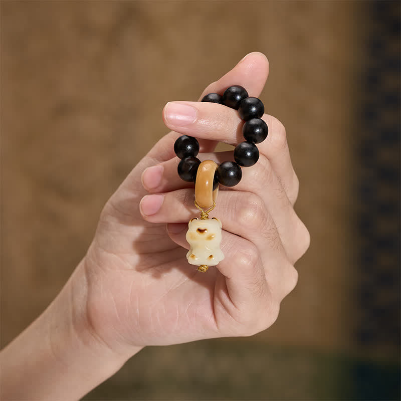 Buddha Stones Ebony Wood Charcoal-Grilled Cat & Bear Balance Tactile Meditation Beads Decorations - image 8