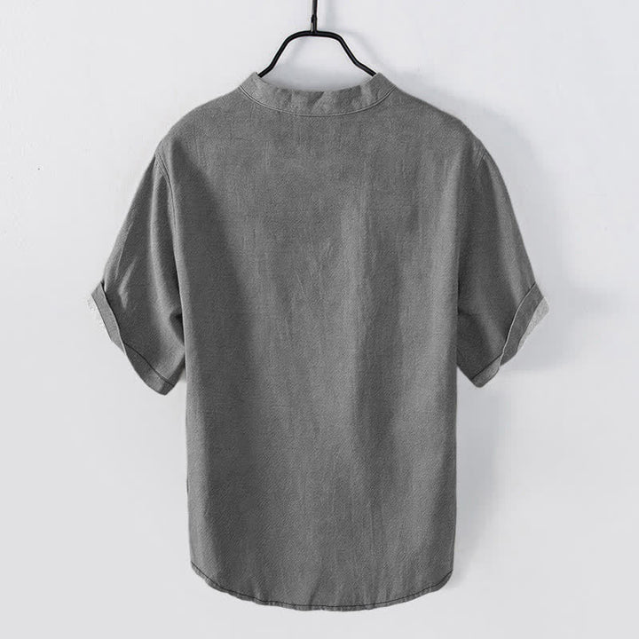 Buddha Stones Cotton Cherry Blossom Calligraphy Zen Pattern Men's Short Sleeve Half Button Shirt - image 6