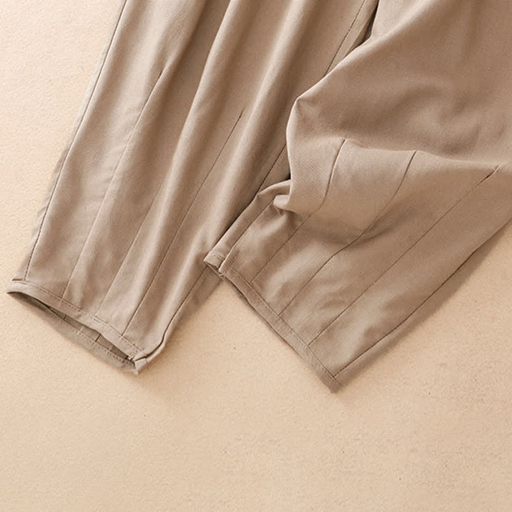 Buddha Stones Summer Casual Minimalist Drawstring Solid Cropped Pants Women's Tapered Pants With Pocket - image 13