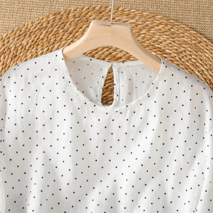 Buddha Stones Summer Casual Polka Dot Ruffled Hem Women's Short Sleeve T-Shirts - image 13