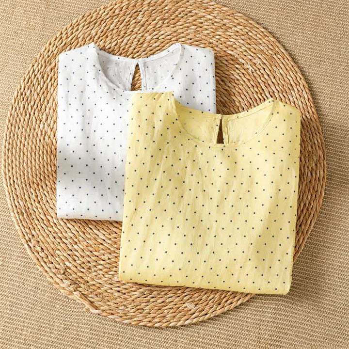 Buddha Stones Summer Casual Polka Dot Ruffled Hem Women's Short Sleeve T-Shirts - image 17