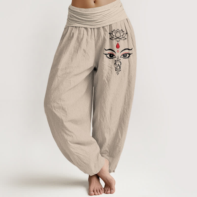 Buddha Stones Pure Cotton White Lotus Eye Pattern Women's Elastic Waist Harem Pants - Tan - US16，UK/AU20，EU48 (3XL) - image 11