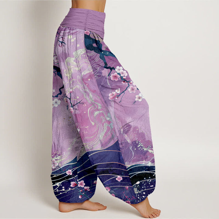 Buddha Stones Pure Cotton Sakura Blossom Branch Pattern Women's Elastic Waist Harem Pants - image 6