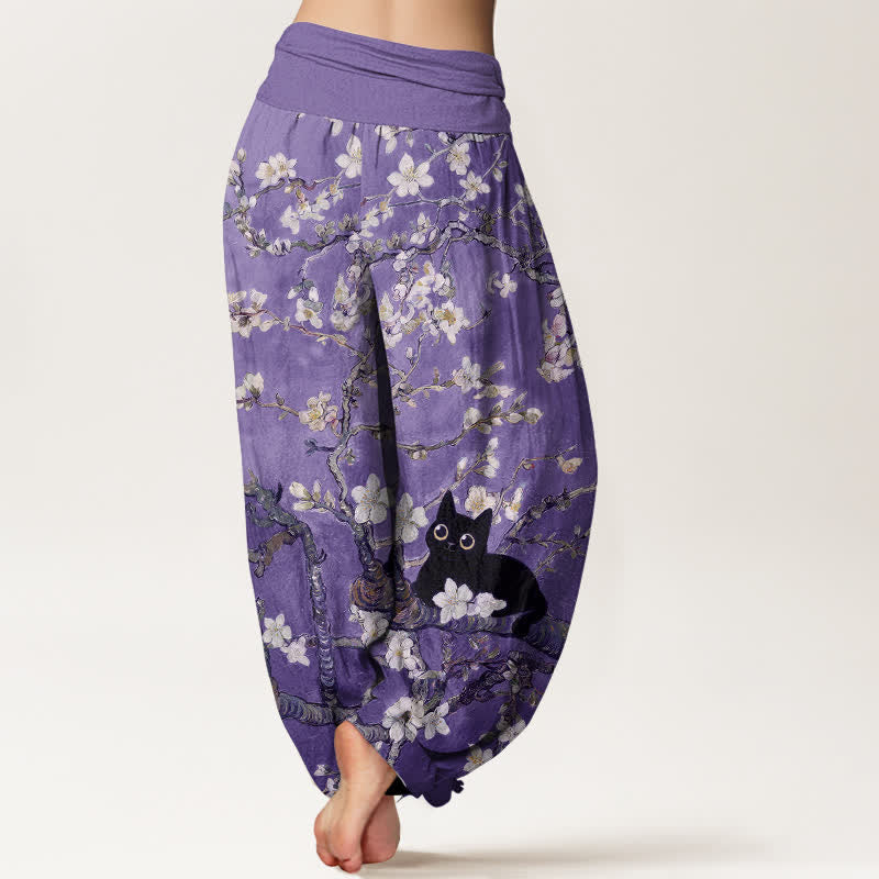 Buddha Stones Pure Cotton Botanical Blossom Cat Pattern Women's Elastic Waist Harem Pants - image 7
