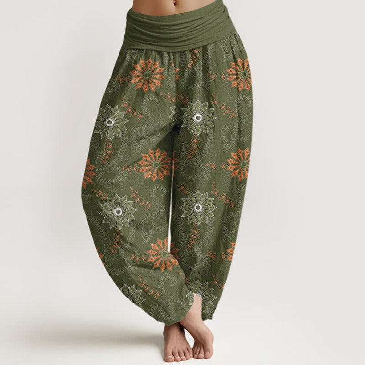 Buddha Stones Cotton Bohemian Mandala Vine Pattern Women's Elastic Waist Harem Pants - DarkOliveGreen - US16，UK/AU20，EU48 (3XL) - image 8