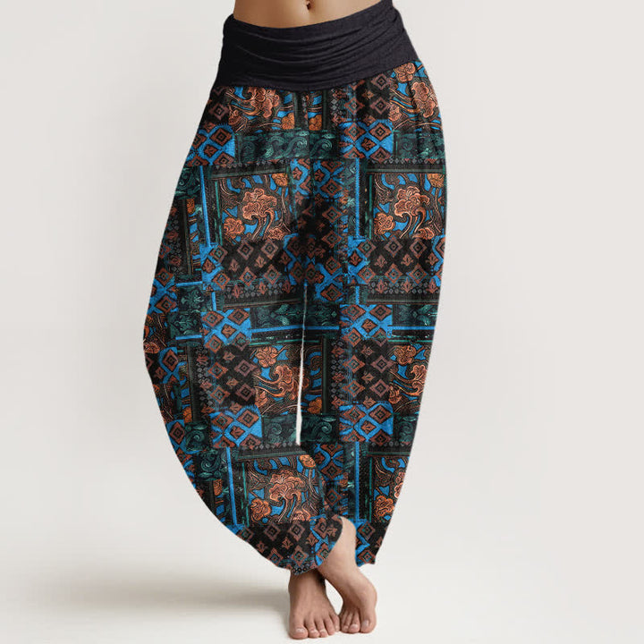 Buddha Stones Pure Cotton Bohemian Geometric Pattern Women's Elastic Waist Harem Pants - Black - US16，UK/AU20，EU48 (3XL) - image 0