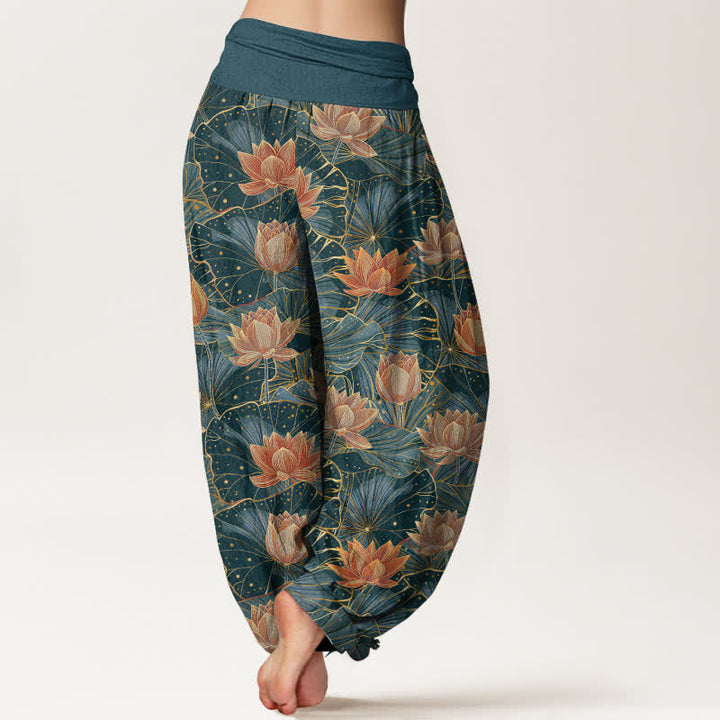Buddha Stones Pure Cotton Lotus Bloom Pattern Women's Elastic Waist Harem Pants - image 2
